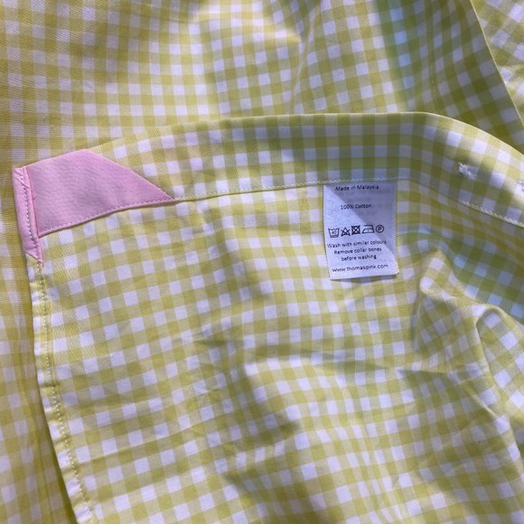 Thomas Pink Button Down Gingham Shirt - Size 17, 36.5 - Picture 9 of 11